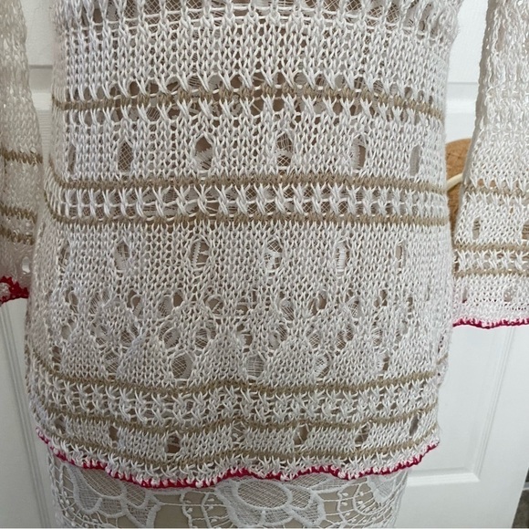 Tommy Bahama Cream White Crochet Dress Linen CoverUp Long sleeve XS - Picture 6 of 13